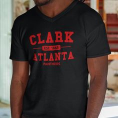 Custom & Vintage Clark Atlanta Panthers (CAU) HBCU College Apparel, Graphic Tees, Hoodies, Sweatshirts, and More CAU Apparel For Both CAU Students and CAU Alumni. Black owned, HBCU alumni operated apparel company specializing in academic wear. This Clark Atlanta Panthers (CAU) product is handmade in Atlanta, GA with materials purchased from local Atlanta vendors. We use only the best material, printing, and packaging. Orders typically ship much faster than posted timeframes.  We Use Bella + Canvas (B6400) 100% Ringspun Cotton and Gildan (G500) 100% Cotton Shirts. Gildan is the default for every item. We've ensured that both models are the same width, length, and chest. There are dozens of models for each brand but those two are the most consistent across the board in look and feel. All Uni Casual V-neck T-shirt For College, Casual V-neck T-shirt With Team Name, Fan Merchandise V-neck Casual T-shirt, Casual V-neck Fan Merchandise T-shirt, Hbcu Colleges, Panther Pride, Packaging Orders, College Apparel, Cotton Shirts