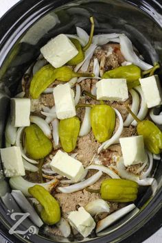 the food is prepared and ready to be cooked in the crock pot for dinner