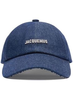 Find JACQUEMUS La Casquette Gadjo Baseball Cap on Editorialist. navy blue cotton denim embossed logo to the front eyelet embellishment fabric-covered button at the crown adjustable strap to the rear curved wide brim Cap Aesthetic, Navy Cap, Luxury Hats, Navy Hats, Cap Collection, Blue Accessories, Clothing Pieces, Baby Hair Clips, Aesthetic Shoes