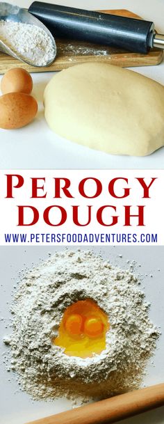 an image of some dough and eggs on a table with the words peopy dough