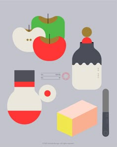 an image of apples and other objects on a gray background