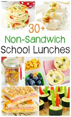 the cover of 30 non - sandwich school lunches with pictures of sandwiches and fruit