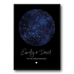 a black and blue poster with the words,'to the moon and back '