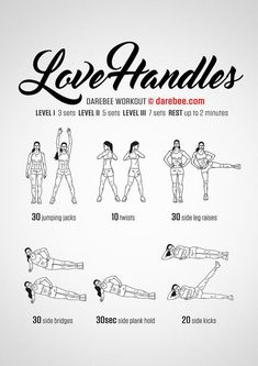 an exercise poster with the instructions for how to do love handles in different poses and positions