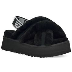 Ugg Disco Open-Toe Slip-On Platform Cross Slide Plush Sheepskin And Supple Suede Crisscross With Cozy Appeal In The Disco Cross Slide By Ugg. 1-3/4" Heel Open-Toe Slip-On Slingback Platform Slide Allover Shearling Woven Label With Ugg Logo On Insole Pieced, Dyed Genuine Sheepskin Genuine Sheepskin/Suede Upper; Polyester (100% Recycled) Binding; Genuine Sheepskin Lining; Rubber Sole New Without Box Ugg Disco, Platform Shoes Boots, Ugg Sandals, Ugg Tasman Slippers, Ugg Womens, Platform Chelsea Boots, Ugg Classic Ultra Mini, Tie Sandals, Yellow Sandals