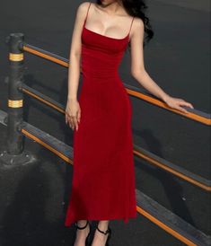 Red Silk Midi Dress, Red Hoco Dress Modest, Red Dress Medium Length, Low Class Aesthetic, Red And White Outfit Classy, Red Dress Classy Elegant Long, Red Aesthetic Dress, Long Red Dress Outfit, Christmas Ball Dress