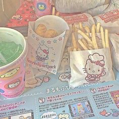 hello kitty food and drink on a table