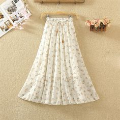 Women's Fashion Casual Floral A-line Printed Swing Skirt 8061-70cm Spring A-line Bottoms With Elastic Waistband, Spring A-line Maxi Skirt With Elastic Waistband, Non-stretch Summer Gathered Skirt, Non-stretch Gathered Skirt For Summer, Elegant A-line Bottoms With Floral Print, Summer A-line Bottoms With Elastic Waistband, Summer Flared Skirt, White A-line Gathered Skirt, Relaxed A-line Maxi Skirt For Spring