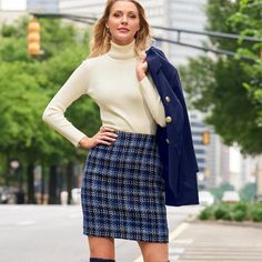 Super Cute, Doesn't Fit Me And I Waited Too Long To Return. New Style From A Recent Collection. High Quality, Fully Lined. Navy Plaid Skirt Outfit, Winter Fitted Tweed Skirt, Blue Mini Skirt For Workwear In Fall, Blue Mini Skirt For Fall Workwear, Plaid Skirt Outfit, Tweed Skirt, Boston Proper, Plaid Skirts, Too Long