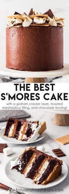 the best s'mores cake with graham crackers and chocolate frosting