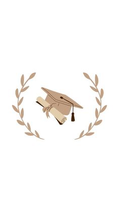 a graduation cap and diploma on top of a laurel