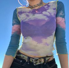 Description: This soft girl aesthetic style Blue Sky Top features heavenly beautiful sky print. Made of stretchy material that fits any figure. This unique top is perfect for day or night out and is sure to take your aesthetic style to the next level! Size: • S: Bust: 74 cm/ 29.1 in, Length: 40 cm/ 15.7 in, Sleeve: 58 cm/ 22.8 in• M: Bust: 78 cm/ 30.7 in, Length: 41 cm/ 16.1 in, Sleeve: 59 cm/ 23.2 in • L: Bust: 82 cm/ 32.3 in, Length: 42 cm/ 16.5 in, Sleeve: 60 cm/ 23.6 in Material: Spandex Fre Jules Euphoria, Blue Sky Clouds, Mesh Blouse, Mesh T Shirt, Khalid, Shirt Women, Shirt Top, Long Sleeve Crop Top, T Shirt Top