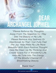 an advertisement for the new book, dear archangel jophiele by author