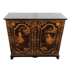 Absolutely beautiful, mixed wood, lacquered, hand painted and gilded, two-door, Italian chinoiserie sheet music cabinet on a petite, raised foot base. The stunning doors date from circa 1850 while the newer case and interior shelving dates to the 1960s. Sheet Music Cabinet, Chinoiserie Cabinet, Music Cabinet, Pantry Storage Cabinets, Mid Century Ceiling Light, Japanese Storage, Industrial Storage Cabinets, Shabby Chic Storage, Armoire D'angle