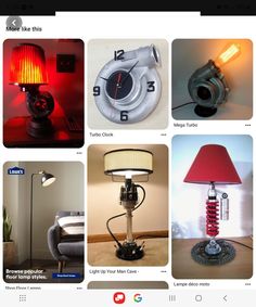 an instagram page with pictures of lamps and clocks on the bottom right hand corner