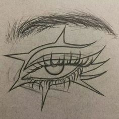 a pencil drawing of an eye with long eyelashes and stars on the bottom half of it