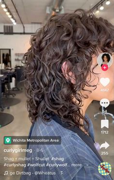 Shaggy Curly Mullet For Women, Short Curly Womens Hair, Gender Neutral Curly Hair, Curly Hair Shags, Women’s Curly Mullet, Curly Shullet Hairstyles, Shullet Curly Hair, Semi Mullet Women, Wolfcut Side Part