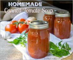 homemade canned tomato soup in mason jars