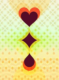 an image of two hearts in the middle of a heart shaped pattern on a yellow background