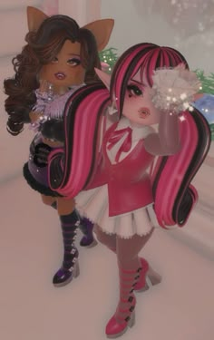 two animated dolls are standing next to each other