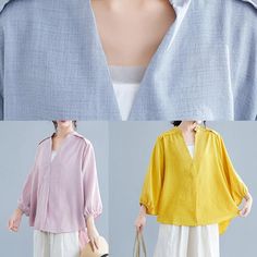 Oversized Solid Color Blouse For Summer, Oversized Blouse For Summer, Summer Oversized Solid Color Blouse, Split Neck Linen Top For Summer, Linen Split Neck Top For Summer, Summer Batwing Sleeve Tops, Summer Linen Solid Color Blouse, Solid Yellow Blouse For Summer, Yellow Solid Color Summer Blouse