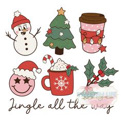 christmas clipart with coffee, snowman, mugs and other holiday related items