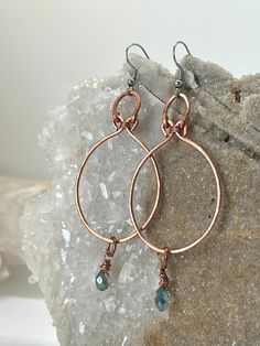 Faceted Teal Teardrop Chandelier Drop Earrings  ✨ Steel Ear wires (hypo-allergenic and nickel-free) ✨ Pure Hammered Copper ✨ Iridescent Faceted Teal Teardrop Glass Beads  Ancient art and jewelry is often my source of inspiration and this pair was actually inspired by the shapes found in ancient Grecian pottery! 💫 All pieces are individually handmade by ME and I use natural stones-no two pieces can ever be the exact same! All items are shipped ready to gift or enjoy as a treat. Feel free to reach out if you have any questions.  See more styles here! https://www.etsy.com/shop/BinkStudio?ref=profile_header&section_id=35372010 Crochet Teardrop Shape, Nickel-free Copper Dangle Teardrop Earrings, Wire Wrapped Copper Teardrop Earrings, Copper Teardrop Hoop Earrings With Ear Wire, Teardrop Copper Hoop Earrings For Pierced Ears, Copper Wire Teardrop Earrings, Copper Teardrop Dangle Earrings, Metal Teardrop Earrings With Lever Back, Metal Teardrop Dangle Earrings With Lever Back