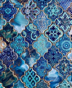 an artistic blue and gold tile background