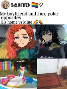 some anime memes that are in the same place with different colors and hair styles