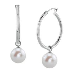 Freshwater Pearl Hoop Leane Dangling Earrings Fine Jewelry Pearl Drop Hoop Earrings, Hoop Pearl Earrings With Pearl Charm For Anniversary, Fine Jewelry Round Hoop Earrings With Pearl Drop, Pearl Drop Hoop Earrings For Anniversary, Pearl Drop Hoop Earrings For Anniversaries, Formal White Gold Hoop Pearl Earrings, Fine Jewelry Round Pearl Earrings With Pearl Charm, Classic Pearl White Pearl Hoop Earrings, Round Pearl Charm Earrings, Fine Jewelry