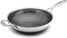 an empty frying pan on a white background