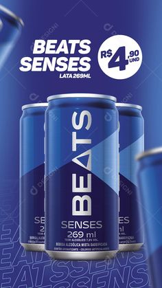 three cans of beer with the caption beat's sense 4 0 % less energy