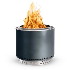 a close up of a fire in a metal container on a white background with the word, mysollotive