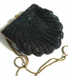 Vintage Black Beaded Clasp Scalloped Clam-shell  Cocktail/Evening Clutch or Shoulder Bag Antique Beaded Evening Bag, Vintage Black Beaded Evening Bag, Black Beaded Evening Bag, Beaded Clasp, Vintage Evening Bags, Beaded Evening Bags, Old Fashioned Cocktail, Vintage Purses, Clam Shell