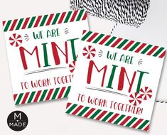 two christmas cards with the words we are mintt and candy canes on them