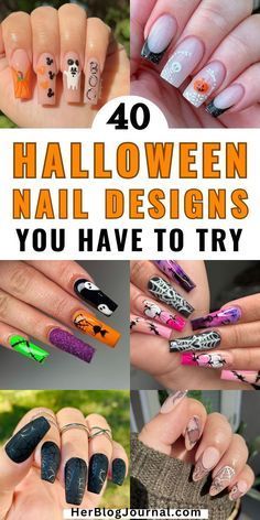 Nail Ideas Halloween, Scary Halloween Nails Design, Disney Halloween Nails, Spooky Halloween Nails, Fun Halloween Nails, Halloween Nail Art Ideas, Halloween Nail Ideas, Festive Nail Designs, Halloween Manicure