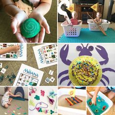 there are pictures of children playing with crafts