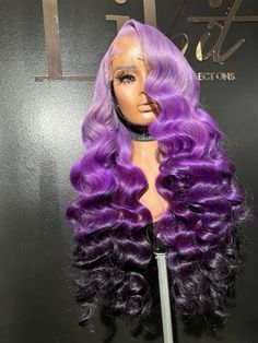 Ombré Wig Colors, Birthday Hairstyles Wigs, Purple Wig Hairstyles, Pink And Purple Wig, Wig Color Ideas, Dark Purple Wig, Closure Quick Weave, Hairdye Ideas, Purple Lace Front Wig