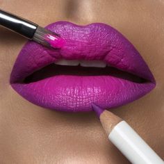 This vivid #LipOfTheDay look was created using 'Nylon' #LipTar (neon bubblegum pink) lined with 'Hoochie' #OCCPencil (vibrant magenta). PS: the amount of Lip Tar seen on the brush is all that's need to achieve this opaque, matte lip look! #Sephora Ombre Lip, Chanel Lipstick, Purple Lipstick, Ombre Lips, Lip Crayons