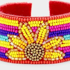 Seed Bead Serape Sunflower Cuff BraceletItem: Bracelet Brand: TreasureSize: 1.25" H (inches)Color: MultiStyle: CuffMetal: Alloy Material: Seed Beads Theme: Sunflower, Serape Sold As One Individual Bracelet Cuff Bracelet, Seed Beads, Sunflower, Seeds, Cuff, Sparkle, Beads, Color