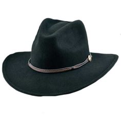 Sequoia Black Wool Felt Safari Hat - Biltmore Hats Safari Hat Biltmore Hats BF2146SEQU1 Black Small (55 cm) Safari Hat, Braided Leather, Black Wool, Black Media, Leather Band, Leather Cord, Wool Felt, Crossover, Felt