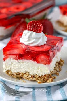 a piece of cheesecake with strawberries on top