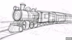 a drawing of a train on the tracks