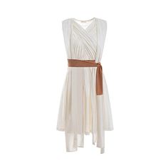 a white dress with a brown belt