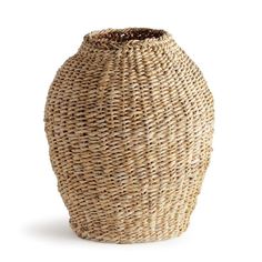 a large woven vase on a white background