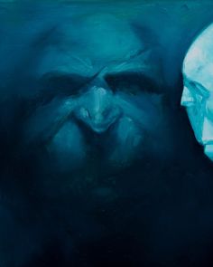 an abstract painting of a man's face next to iceberg, with his mouth open