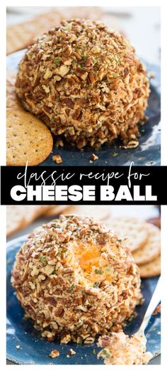 cheese ball recipe on a plate with crackers