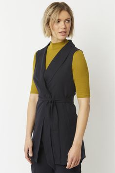 Add some sophistication to your outerwear collection with this sleeveless jacket cut from our incredibly soft and lightweight silk blend. This gilet features a flattering tie waist to accentuate your waistline, pockets and double breasted lapel.    Silk blend      One size      Comfortably fits sizes 8 - 14 Sleeveless Kimono Jacket, Sleeveless Kimono, Leather Coat Jacket, Cashmere Gloves, Maxi Coat, Oversized Dress, Print Coat, Feather Dress, Summer Jacket