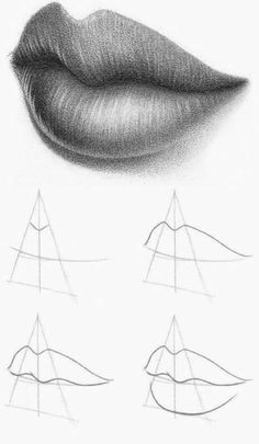 a pencil drawing of lips with different angles