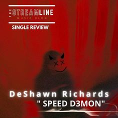 a teddy bear sitting in front of a red curtain with the words, deshann richard's speed demon